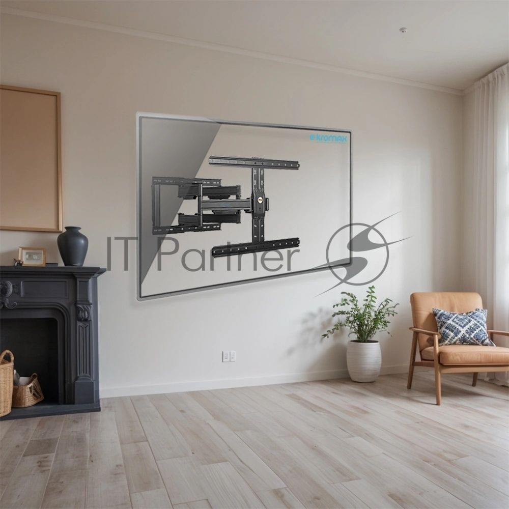 Кронштейн для телевизора Kromax Ultra Slim-102 черный, 3 шт/уп. Кр. стал. наст. для TV 32"-90", max 60 кг, накл. +5°-10°, пов. ±60° от ст. 23-415 мм, max VESA 600x400 мм.