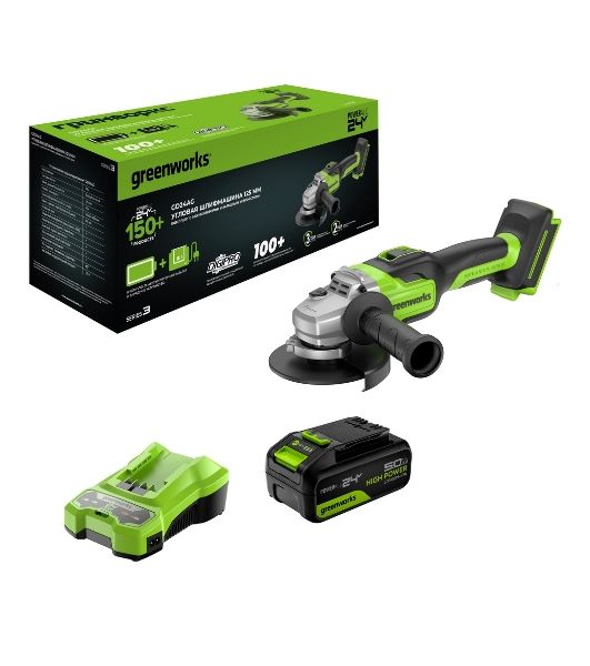 Углошлифовальная машина Greenworks GD24AG 10500об/мин рез.шпин.:M14 d=125мм (3200207CUG)
