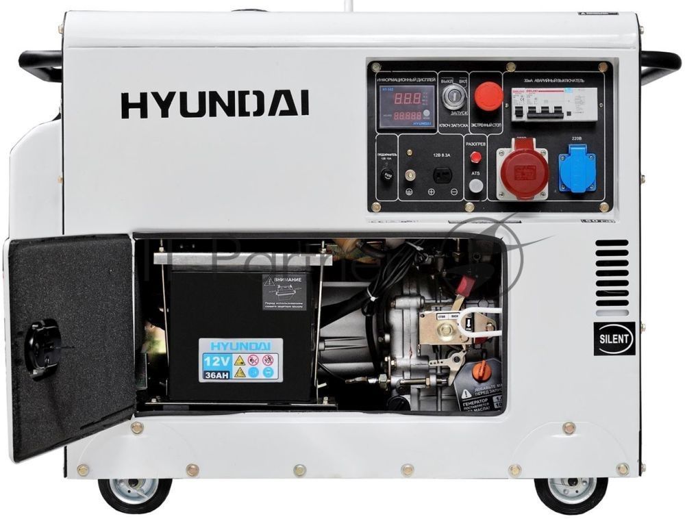 Электрогенератор дизельный Hyundai DHY 8000SE-3, 6.5 кВт, 72.6 дБ, 156 кг