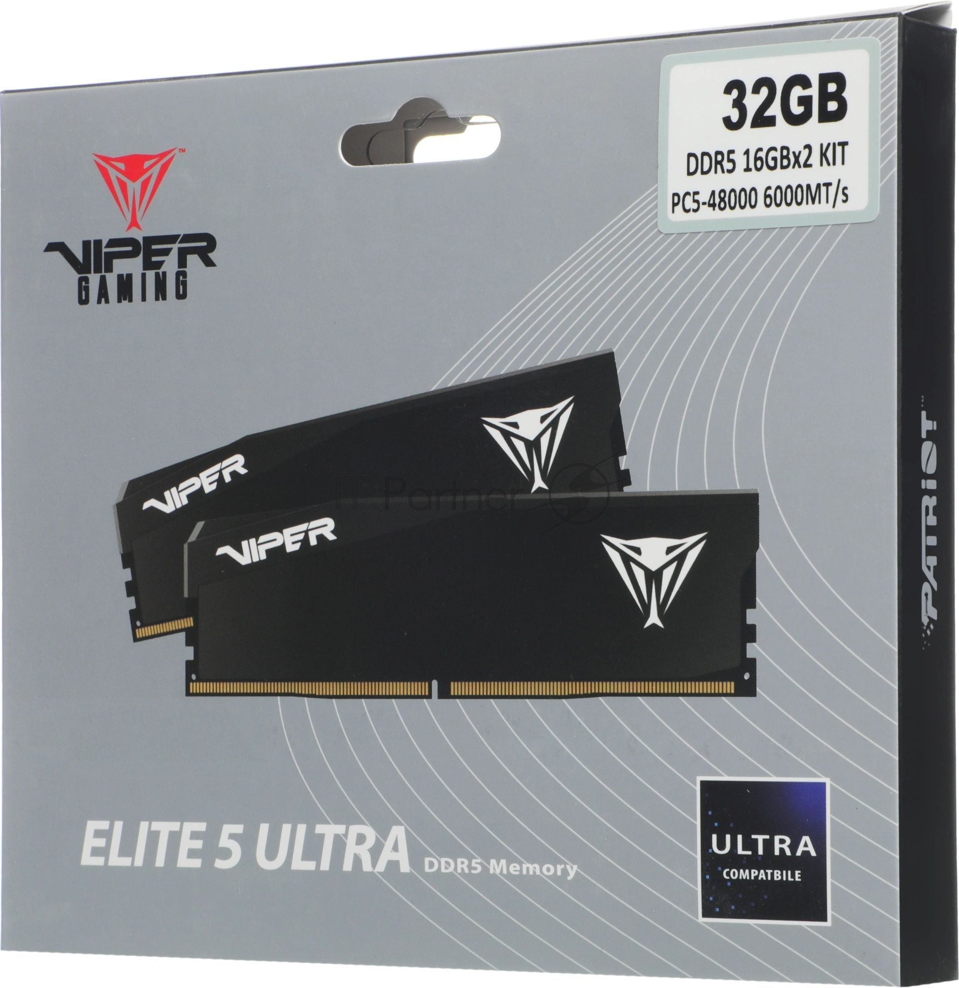Оперативная память Patriot Viper Elite 5 Ultra, DDR5, 32GB (2x16GB), 6000 MHz, CL28, с радиатором, чёрный