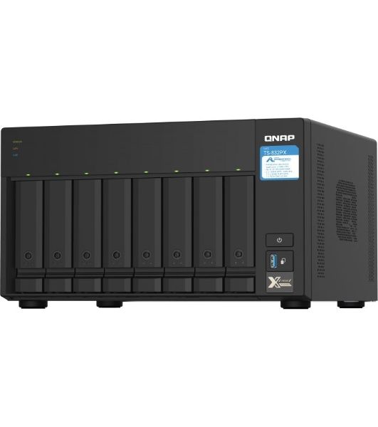 Сетевое хранилище без дисков SMB QNAP TS-832PX-4G 8-Bay NAS, AL324 64-bit quad-core 1.7GHz, 4Gb DDR4 SO-DIMM RAM (up to 1x16 Gb), 8 x 3.5"/2.5" drive slots, 2 x 10GbE SFP+ LAN, 2 x 2.5 GbE LAN, 3 x USB 3.2, PCIe slotGen.2 x 2, 3xUSB 3.2