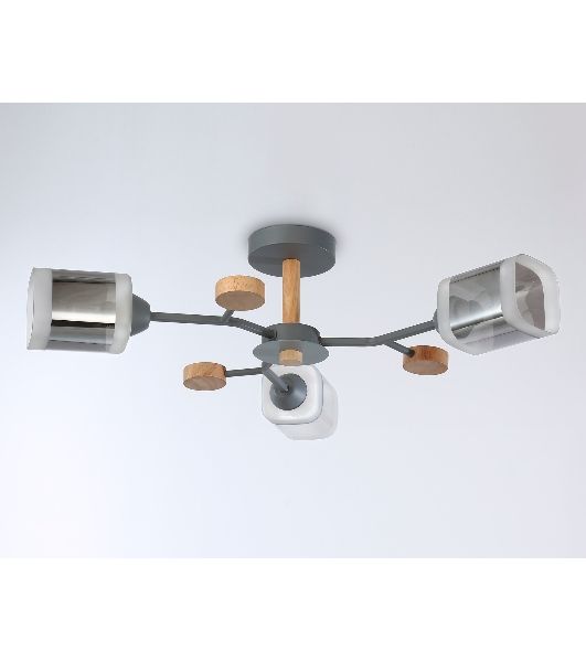 Светильник Ambrella light TR3033231/3 GR/LW/SM серый/светлое дерево/дымчатый E27*3 max 60W D700*180