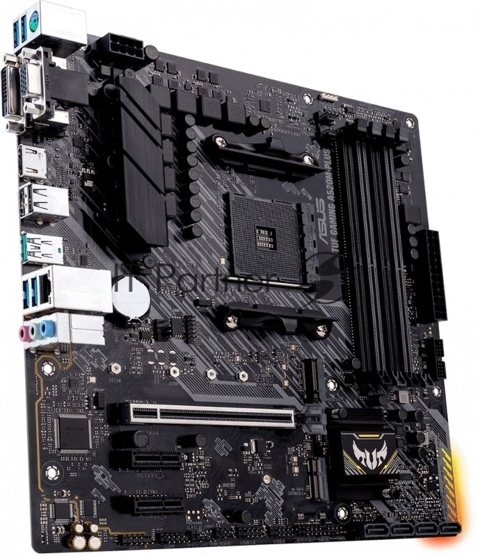 Материнская плата Asus TUF GAMING A520M-PLUS II , AM4, AMD A520, 4xDDR4, 4xSATA, 2xM.2, 1xPCIe 3.0 x16, 2xPCIe 3.0 x1, 1xVGA, 1xDVI, 1xHDMI, 1x1Gb LAN, 1xUSB-A 10Gbps, 4xUSB-A 5Gbps, 2xUSB-A 2.0, 3x3.5 мм, 7.1, mATX