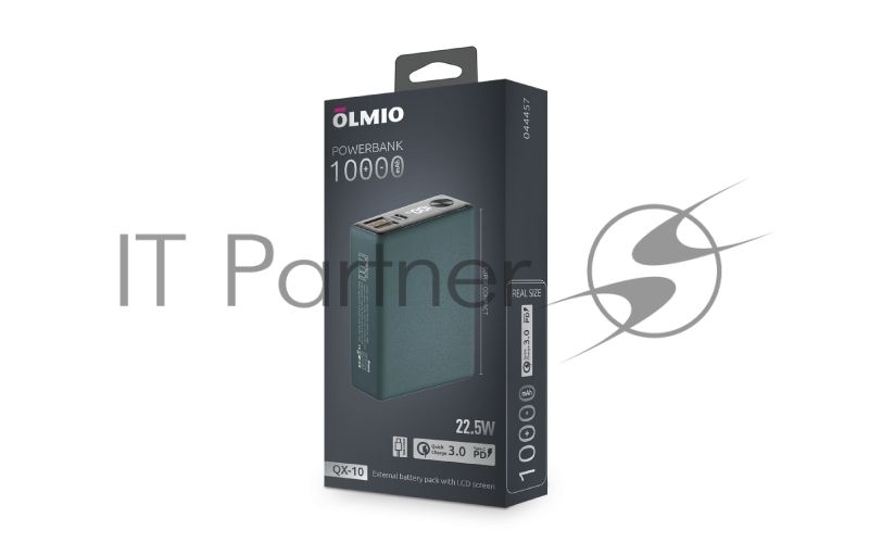 Портативный аккумулятор OLMIO QX-10, 10000mAh, 22.5W, QuickCharge3.0/PowerDelivery, LCD, темно-зеленый