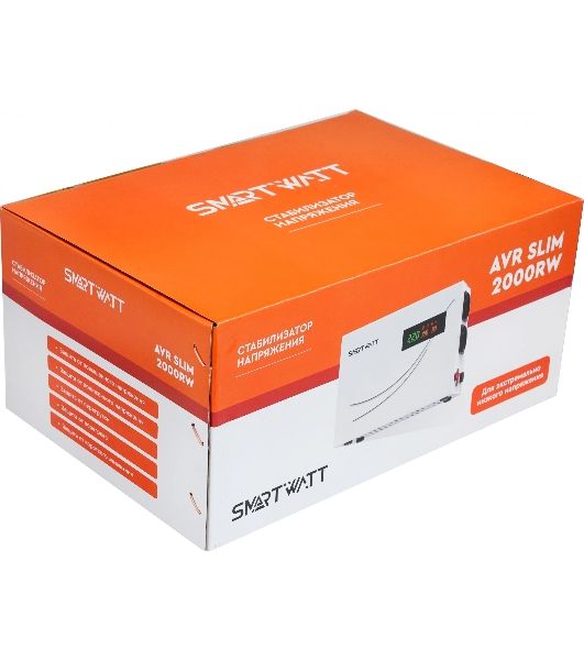 Настенный стабилизатор напряжения SMARTWATT AVR SLIM 2000RW (100W - 260W, 2000VA, 2 кВт, 50 Гц, розеток - 2, LED-дисплей