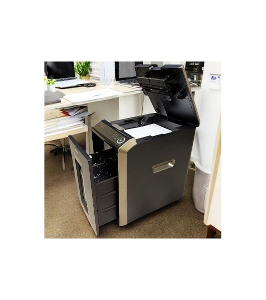 Шредер Office Kit SA200M 1,9х10 черный/серый с автоподачей (секр.P-5) фрагменты 220лист. 40лтр. скобы пл.карты