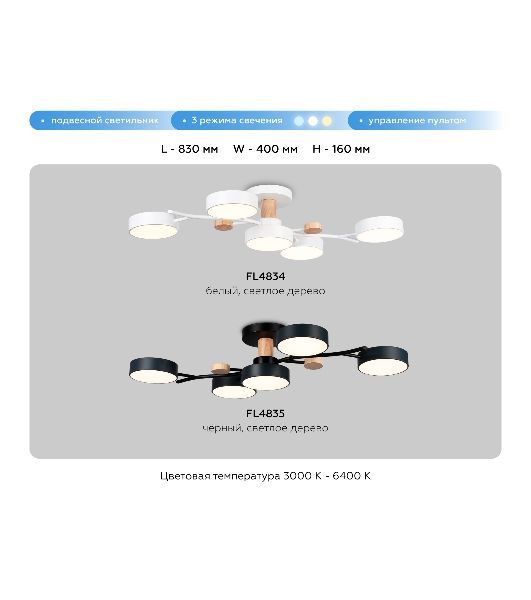 Светильник Ambrella light FL4834/5 WH белый 3000K-6400K 70W 830*400*160 (ПДУ ИК)