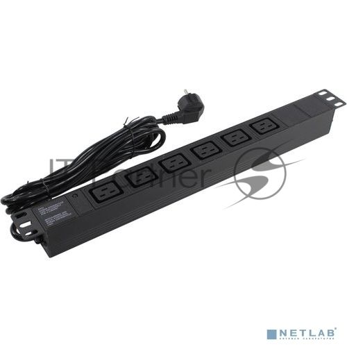 Блок розеток горизонтальный ExeGate ServerPro PDU-19H013 Al-6C19-EU3-SW, 19", 1U, Алюминий, 6 IEC 320 C19, кабель с евровилкой VDE-250V-16A-3*1.5мм2, 3 метра, выкл. с подсветкой, черный
