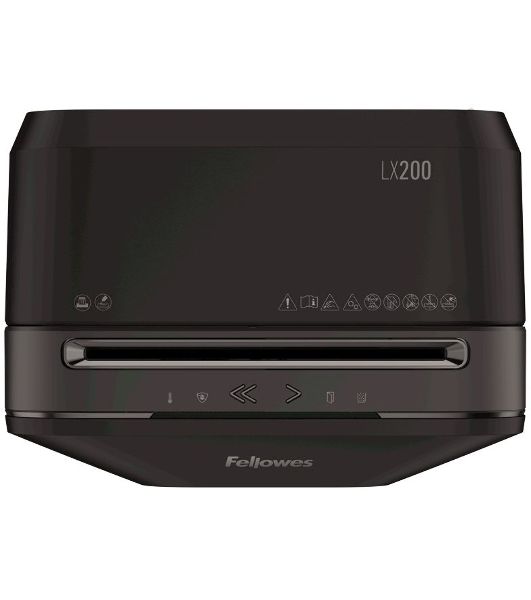 Шредер Fellowes PowerShred LX200 черный (секр.P-4)/перекрестный/12лист./22лтр./скрепки/скобы/пл.карты