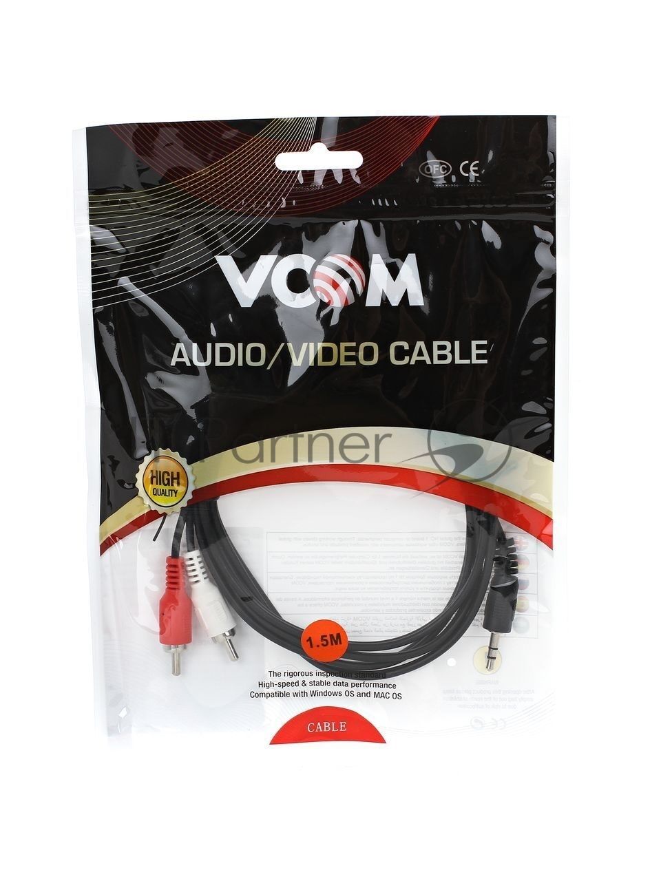 Кабель соединительный VCOM 3.5 Jack (M) - 2xRCA (M), стерео, аудио,  1.5м <VAV7183-1.5M>