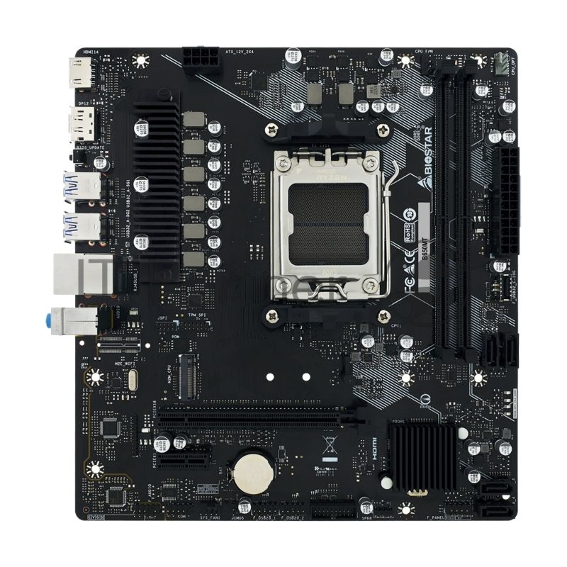 Материнская плата Biostar B650MT, AM5, AMD B650, 2xDDR5, 4xSATA, 1xM.2, 1xPCI-E 4.0 x16, 1xPCI-E x1, 1xHDMI, 1xDP, 1x 1Gb LAN, 4xUSB-A 3.2 Gen 1, 2xUSB-A 2.0, 3x3.5 мм, 7.1, Micro-ATX