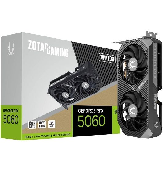 Видеокарта Zotac PCI-E 5.0 RTX 5060 TWIN EDGE NVIDIA GeForce RTX 5060 8Gb 128bit GDDR7 2497/28000 HDMIx1 DPx3 HDCP Ret