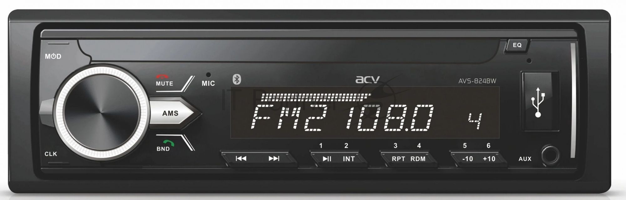Автомагнитола ACV AVS-824BW, 1 DIN, Bluetooth, USB Type-A, AUX
