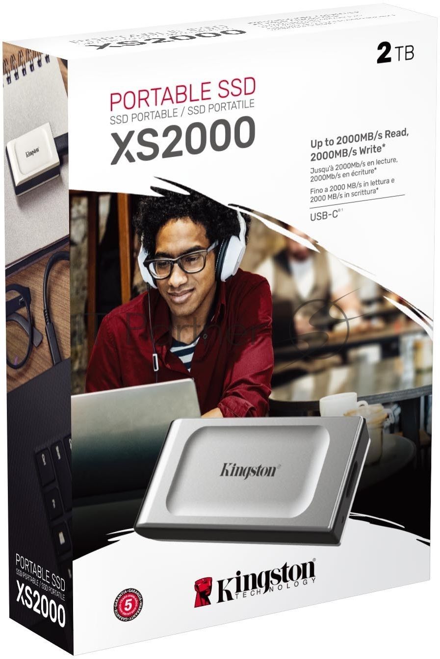 Внешний SSD Kingston XS2000, 2TB, USB 3.2 Gen 2x2 Type-C, R/W 2000/2000, серебристый