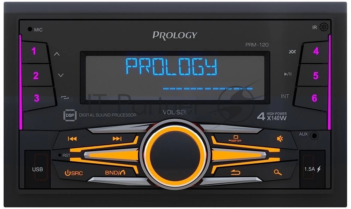 Автомагнитола Prology PRM-120, 2 DIN, Bluetooth, USB Type-A, AUX, пульт ДУ