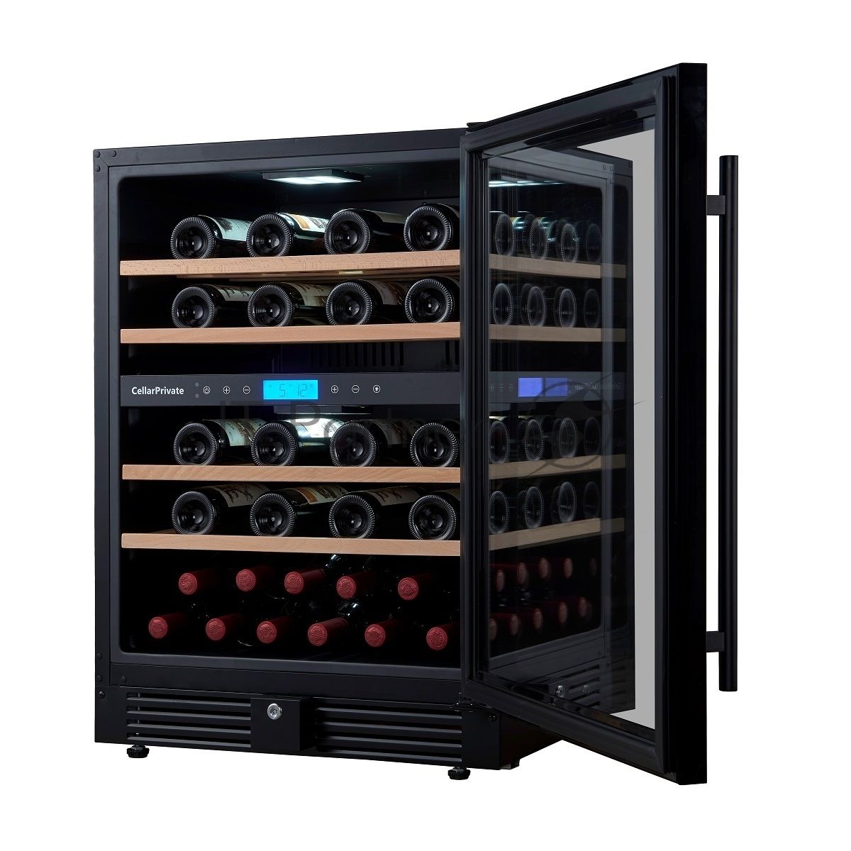 Винный шкаф встраиваемый Cellar Private CP043-2TB чёрный, 129 л, 2 отсека, 43 бут.