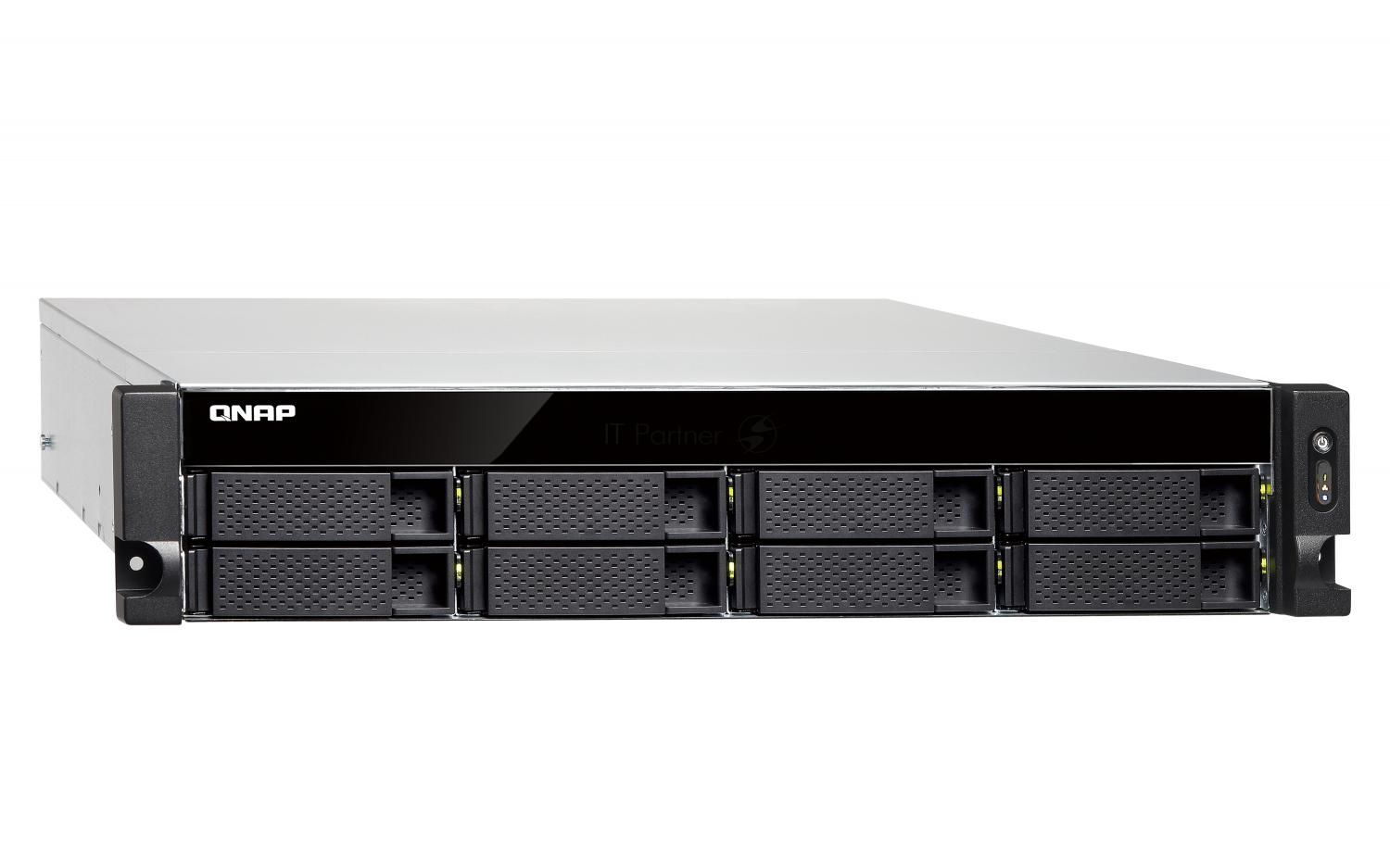 Сетевое хранилище без дисков SMB QNAP TS-883XU-RP-E2124-8G 8-Bay NAS (8x 2.5"/3.5" SATA HDD/SSD), Intel Xeon E-2124 4-core 3.3 GHz (up to 4.3 GHz), 8GB DDR4 ECC RAM (2 x 4GB) up to 64 GB ( 4 x 16 GB),  4x GbE LAN, 2 x 10GbE SFP+, rackmount 2U, 2xPSU. W/o 