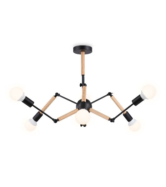 Светильник Ambrella light TR80488/6 BK/LW черный/светлое дерево E27/6 max 60W D930*510