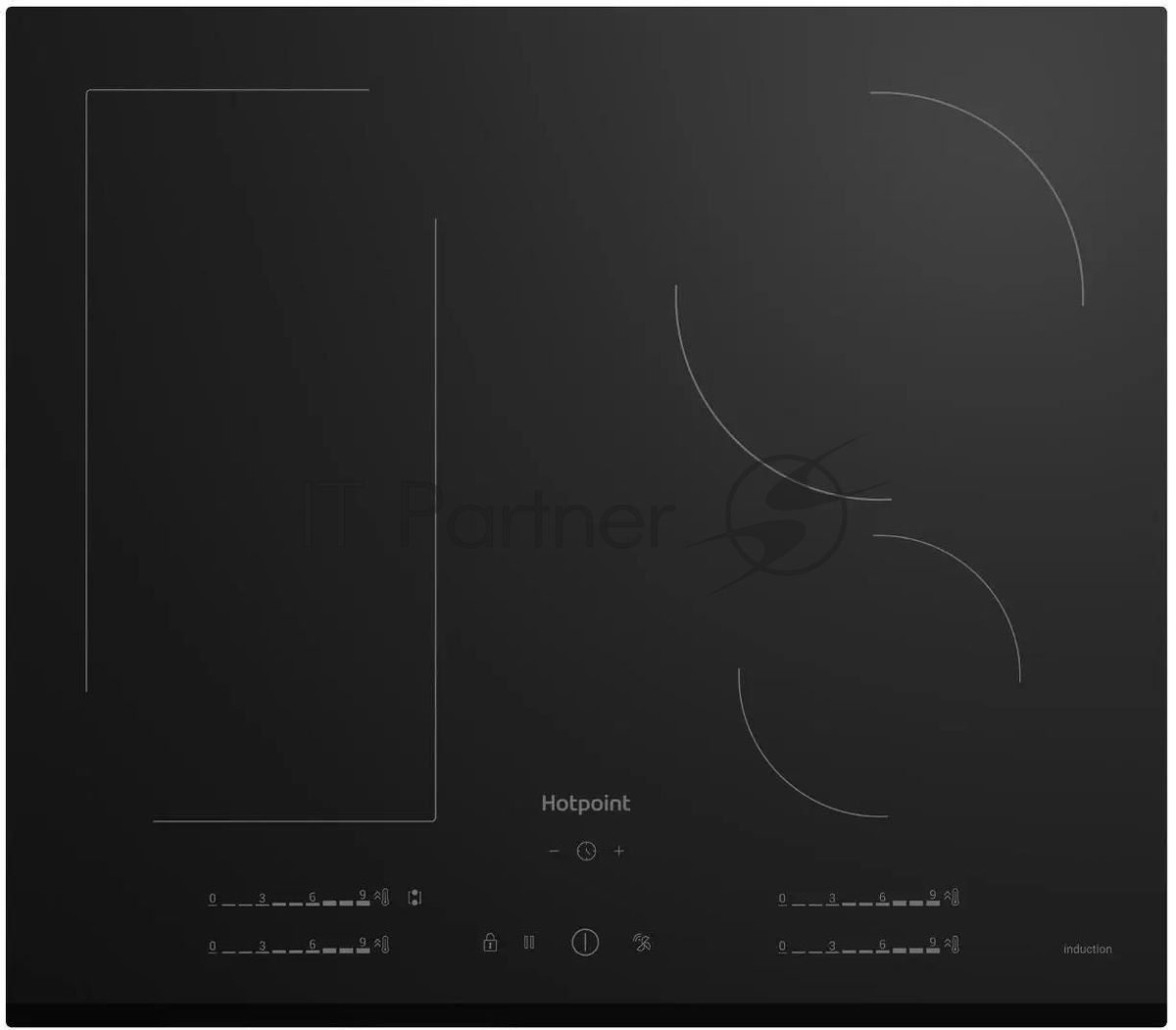 Индукционная варочная поверхность Hotpoint HS 1560B BF, 4 конфорки, с зоной расширения, стеклокерамика, 7400 Вт