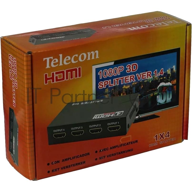 Разветвитель HDMI 1=>4 Telecom TTS5020, каскадируемый, 1.4v+3D