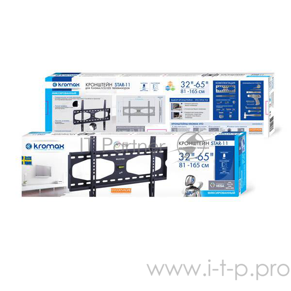 Кронштейн Kromax STAR-11 черный для TV 32"-65", настенный фиксированный, max VESA 600x400, от стены 33мм, нагрузка до 50 кг