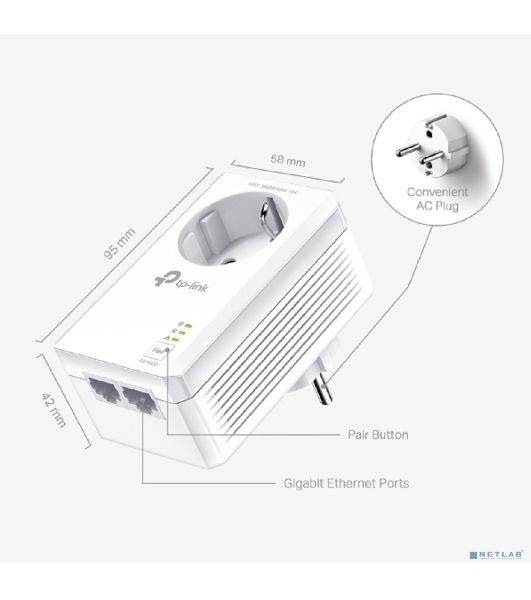 Комплект гигабитных Powerline-адаптеров TP-Link TL-PA7027P KIT AV1000 со встроенной розеткой