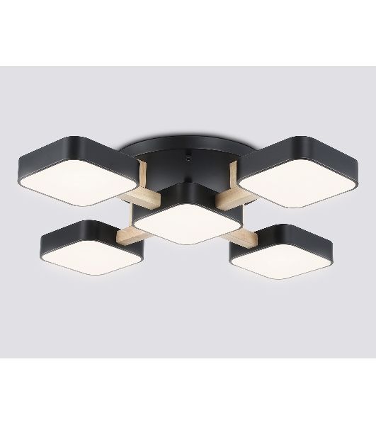 Светильник Ambrella light FL4883/5 BK/WD черный/дерево 90W 3000-6000K 675*675*110 (без ПДУ)