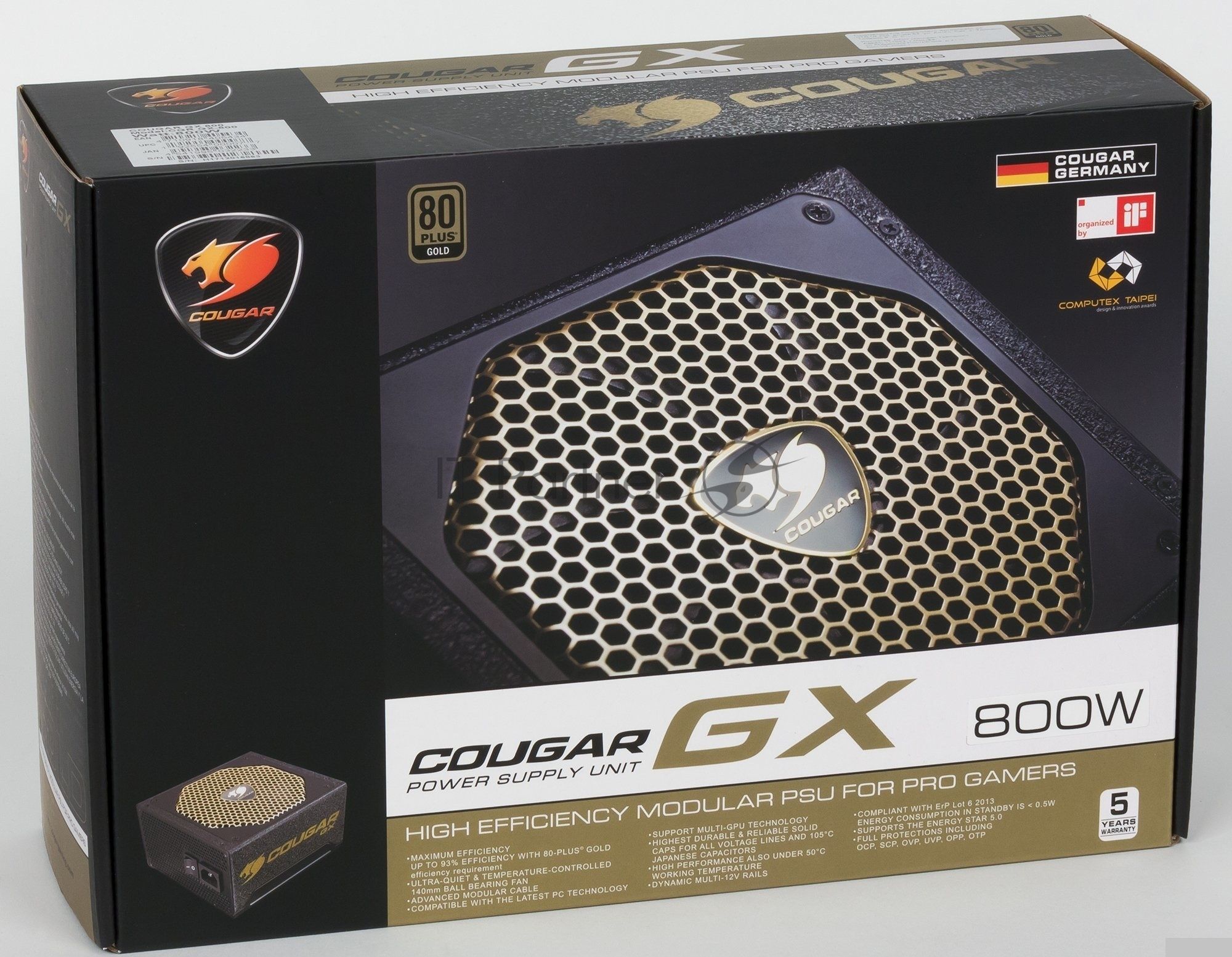Блок питания Cougar GX 800 (Модульный, Разъем PCIe-4шт,ATX v2.31, 800W, Active PFC, 140mm Fan, 80 Plus Gold) [GX800] Retail