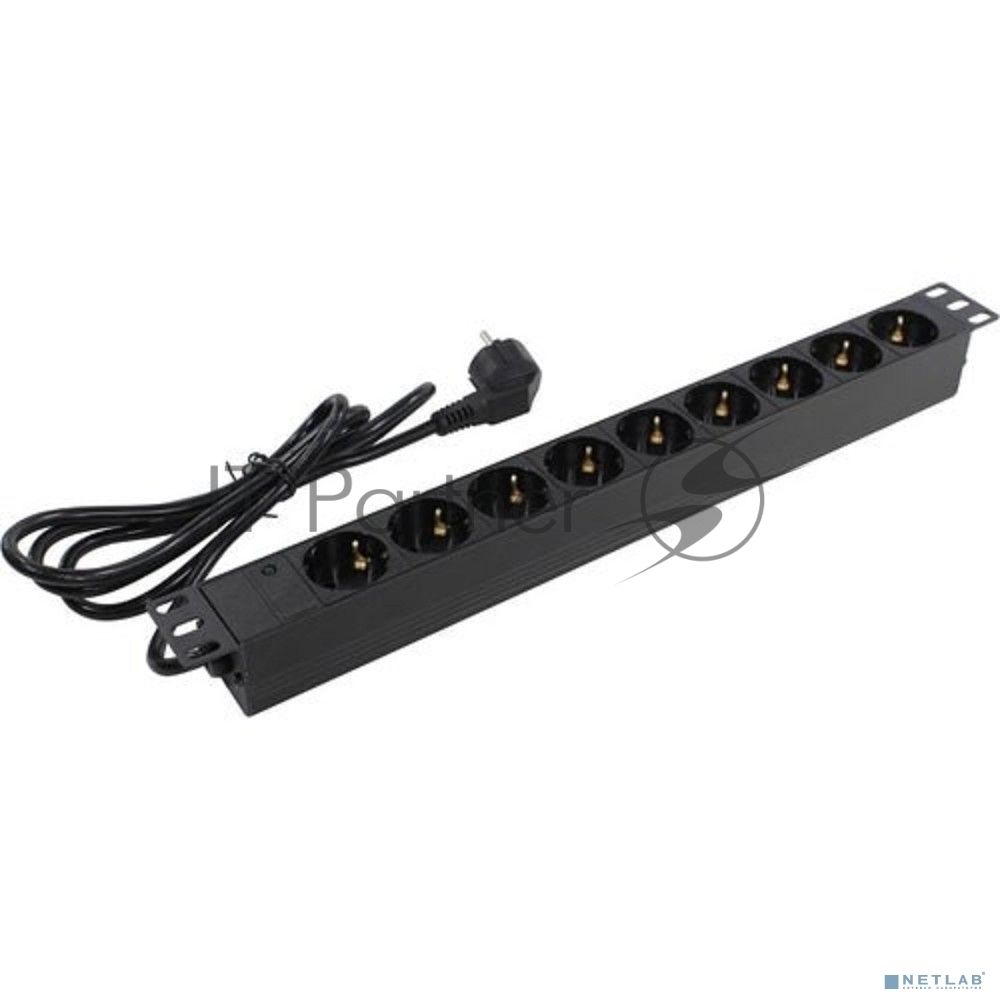 Блок розеток горизонтальный ExeGate ServerPro PDU-19H902 Al-9S-EU1.8, 19", 1U, Алюминий, 9 Schuko, кабель с евровилкой VDE-250V-16A-3*1.5мм2, 1.8 метра, черный
