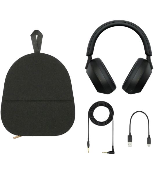 Беспроводные/проводные наушники Sony WH-1000XM5 черный, полноразмерные, Bluetooth + проводной, активное шумоподавление, до 30 ч