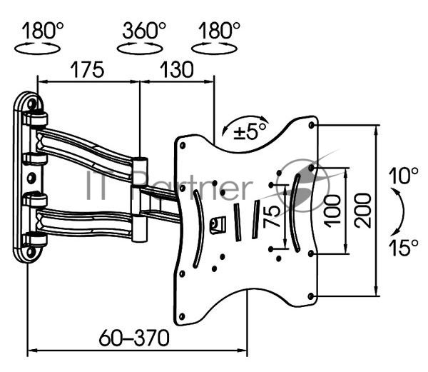 Кронштейн для телевизора Kromax TECHNO-3 белый 15"-40" макс.20кг настенный поворот и наклон