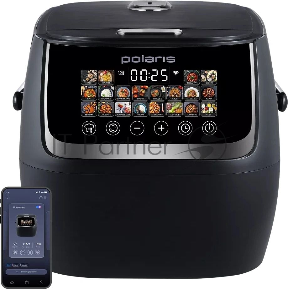 Мультиварка Polaris PMC 0515 WIFI IQ Home черный/серебристый, 5 л, 1050 Вт, сенсорное, 20 программ