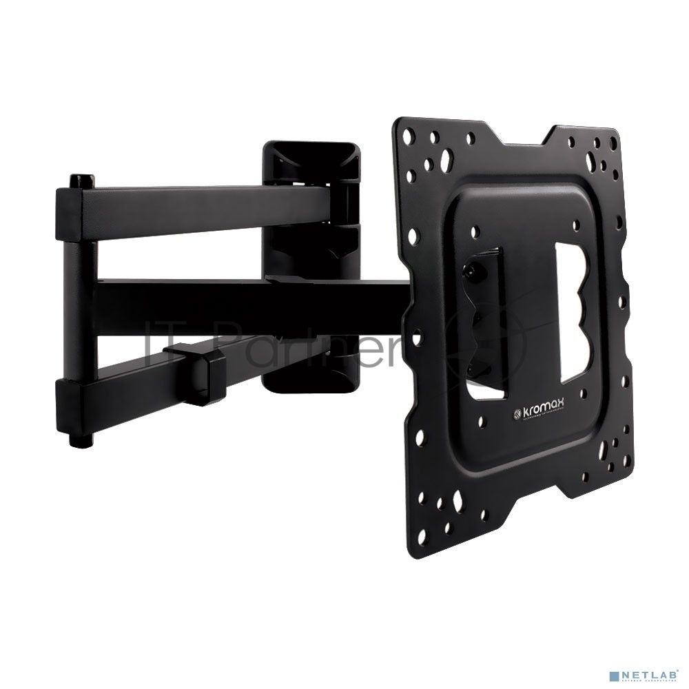Кронштейн Kromax DIX-18 BLACK(для LED/LCD телевизоров 22"-55", max 40 кг, настенный, 5 ст свободы, наклон ±15°, поворот 180°, от стены 66-605 мм, max VESA 400x400 мм, вращение экрана ±5°, съемная монтажная пластина, кабель-канал, 4 шт/уп.)