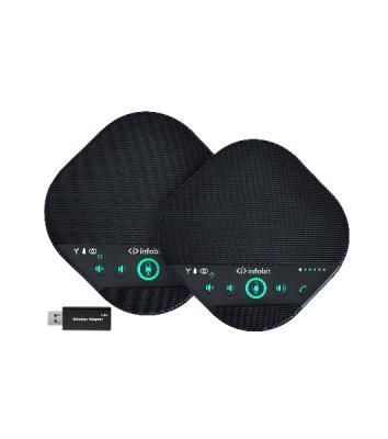 Спикерфон Infobit [iSpeaker M600] Комплект беспроводных всенаправленных спикерфонов, 5,8G, 5-метровый захват на 360 градусов, можно объеденить в каскад до 2х штук. Для помещений до 100 квадратных метров и 30 человек.