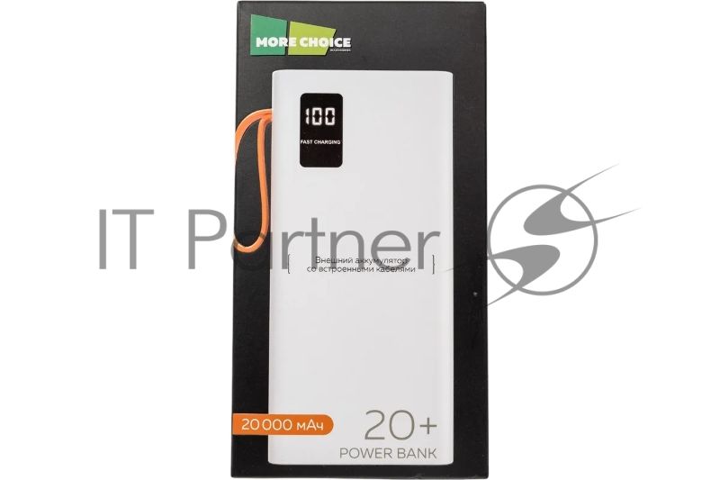 Портативный аккумулятор More choice (4620202550552) PB22-20 с кабелем 2USB 2.1A - 20000mAh белый