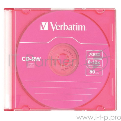 Диск CD-RW Verbatim 700Mb 12x Slim case (5шт) Color (43167)