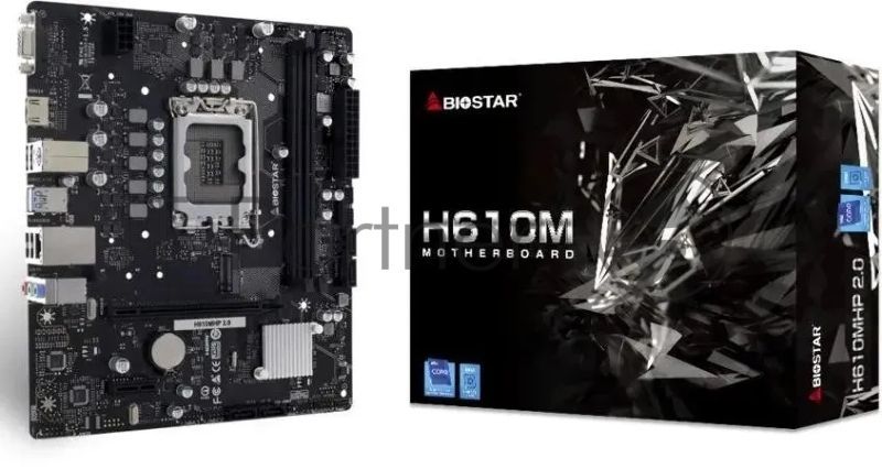 Материнская плата Biostar H610MHP 2.0, LGA 1700, Intel H610, 2xDDR4, 4xSATA, 1xM.2, 1xPCIe 4.0 x16, 1xPCIe x1, 1xHDMI, 1xVGA, 1x 1Gb LAN, 2xUSB-A 3.2 Gen 1, 4xUSB-A 2.0, 3x3.5 мм, 7.1, mATX