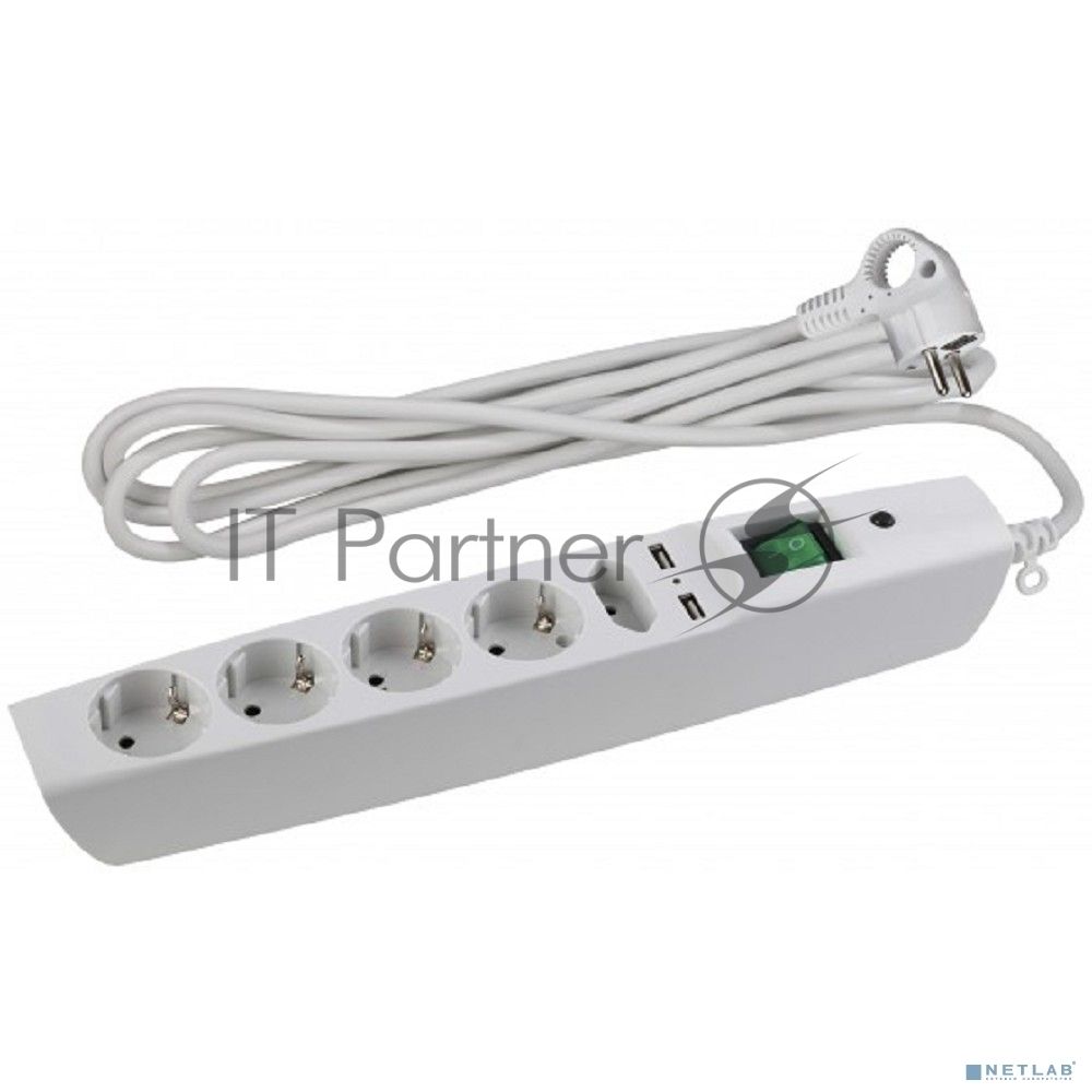 Сетевой фильтр ЭРА C0043327  SFU-5es-2m-W белый {3x1 мм2, со шт, с выкл, 5гн + 2 USB - зарядки, 2м, защита от короткого замыкания, от перегрузки, от импульсных и высокочастнотных помех}