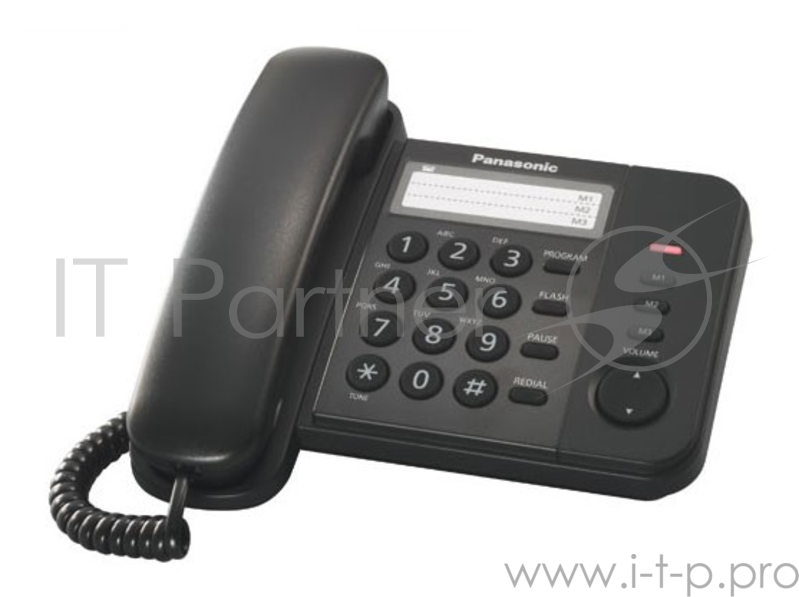 Телефон проводной Panasonic KX-TS2352RUB черный индикатор вызова,порт для доп. телеф. оборуд.,4 уровня громкости звонка