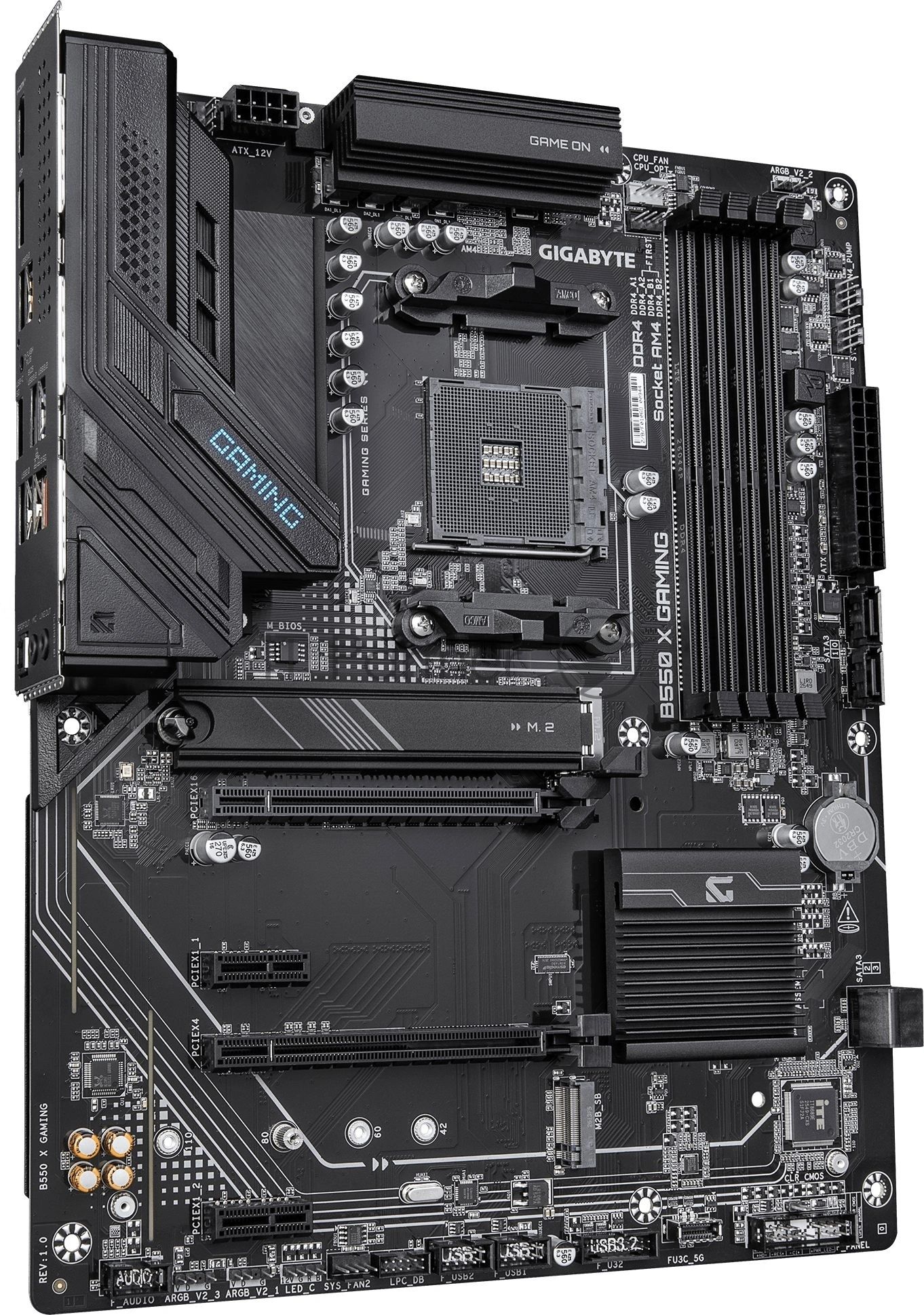 Материнская плата Gigabyte B550 X GAMING, AM4, AMD B550, 4xDDR4, 4xSATA, 2xM.2, 1xPCIe 4.0 x16, 1xPCIe 3.0 x4, 2xPCIe 3.0 x1, 1xHDMI, 1xDisplayPort, 1x 2.5Gb LAN, 1xUSB 3.2 Gen 2, 3xUSB 3.2 Gen 1, 1xUSB Type-C, 2xUSB 2.0, 2x3.5 мм, 7.1, ATX