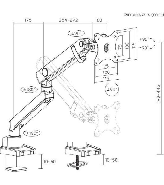 Кронштейн для мониторов Ultramounts UM709 черный 17"-32" макс.8кг крепление к столешнице поворот и наклон