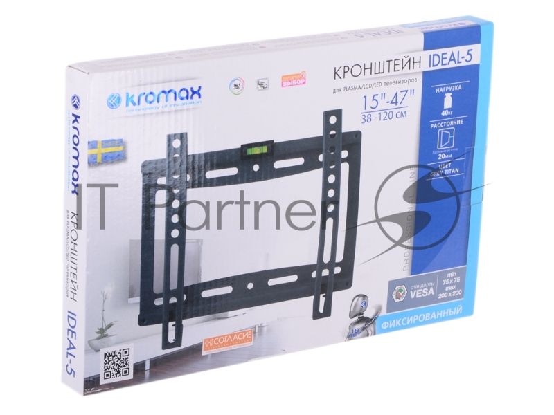 Кронштейн для телевизора Kromax IDEAL-5 черный 15"-47" макс.40кг настенный фиксированный