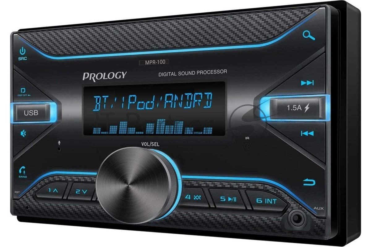 Автомагнитола Prology MPR-100, 2 DIN, Bluetooth, USB Type-A, AUX, пульт ДУ