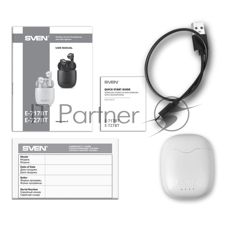 Наушники TWS SVEN E-727BT белый, вкладыши, Bluetooth, сенсорное управление, до 24 ч