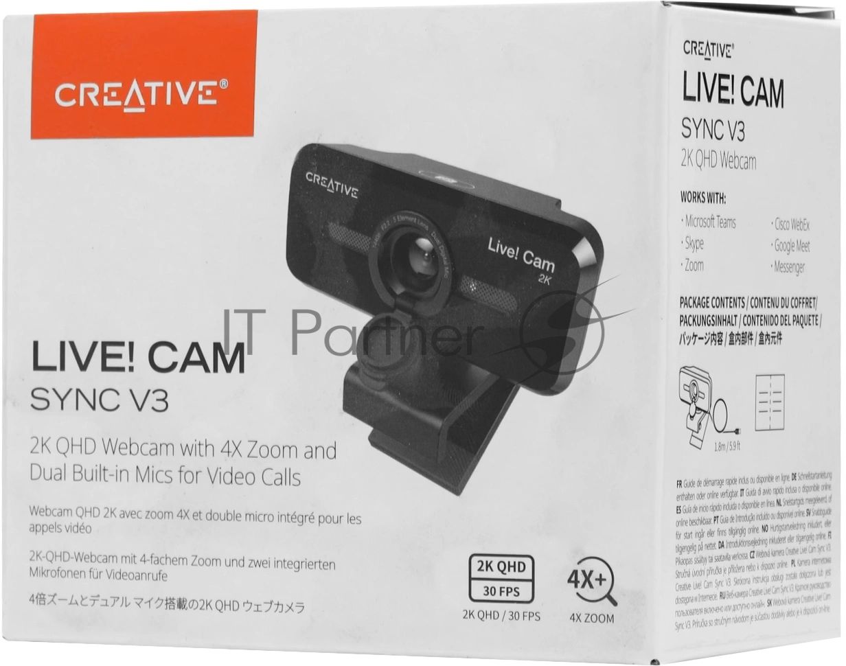 Веб-камера Creative Live! Cam Sync V3 2560x1440, 30 кадр/с, USB, микрофон, шторка приватности, автофокус, крепление на мониторе