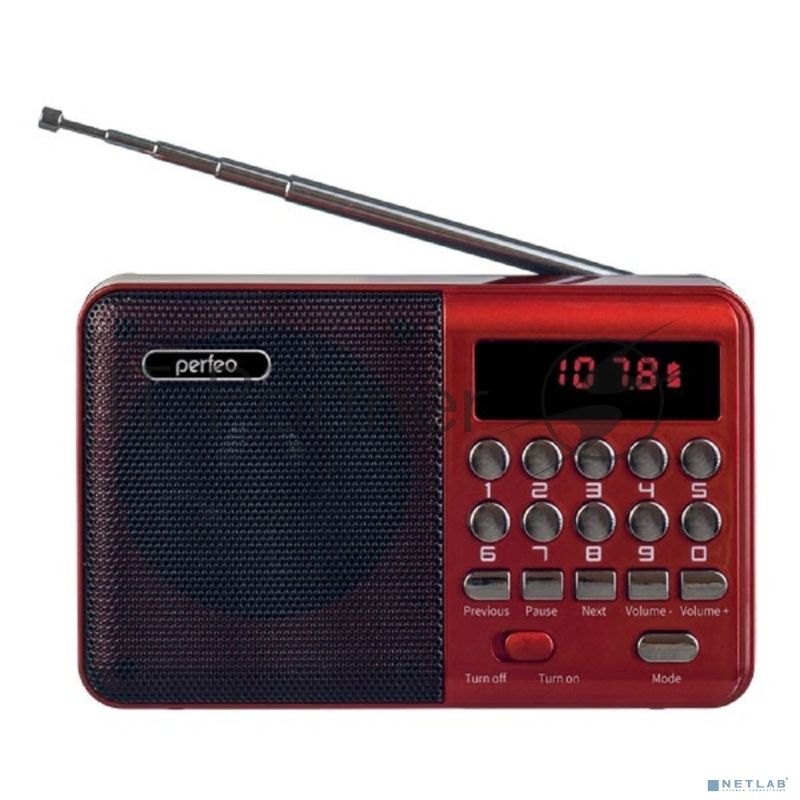 Радиоприемник цифровой Perfeo PALM FM+ 87.5-108МГц/MP3/питание USB или 18650/красный (i90-BL)