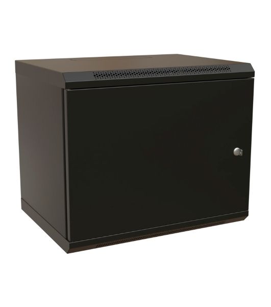 Шкаф коммутационный WRline (WR-TW-1245-SR-RAL9004) настенный 12U 600x450 мм пер. дв. металл 2 бок. пан. 60 кг черный 370 мм 650 мм IP20 сталь