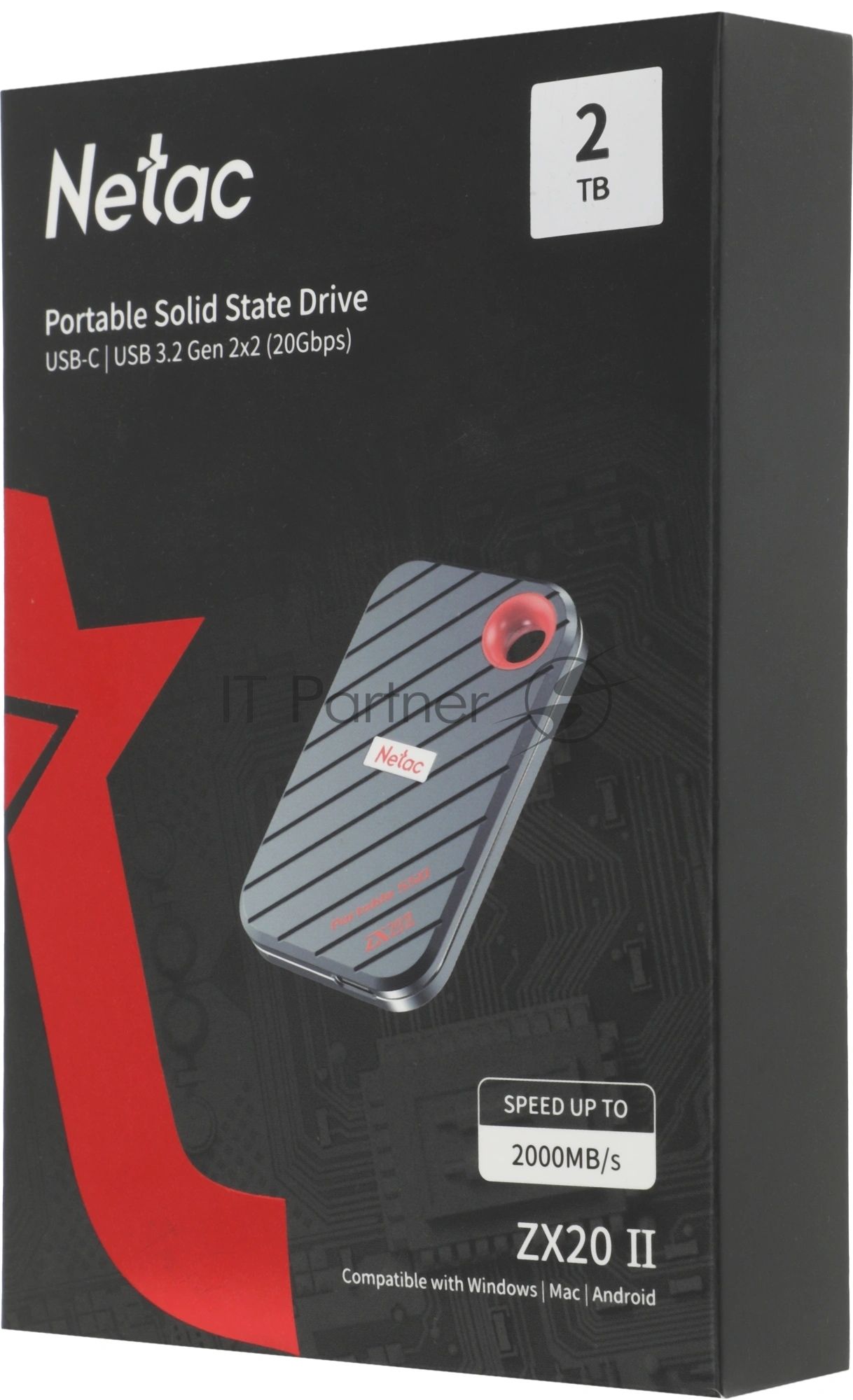 Внешний SSD Netac ZX20 II, 2TB, USB 3.2 Gen 2 Type-C, R/W 2000/1800, черный