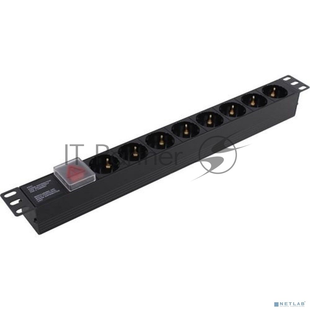 Блок розеток горизонтальный ExeGate ServerPro PDU-19H801 Al-8S-C14-SW, 19", 1U, Алюминий, 8 Schuko, С14, выкл. с подсветкой, черный