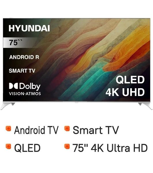 Телевизор Hyundai 75" H-LED75QBU7500 черный/серебристый QLED UHD 60Hz Android TV